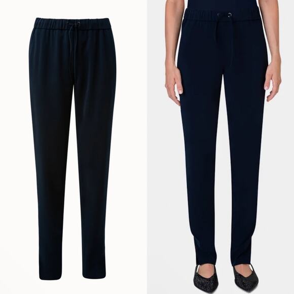 Akris Punto Pants Womens 12 Navy Blue Mike Split Hem Crepe Drawstring Minimalist - Picture 1 of 14